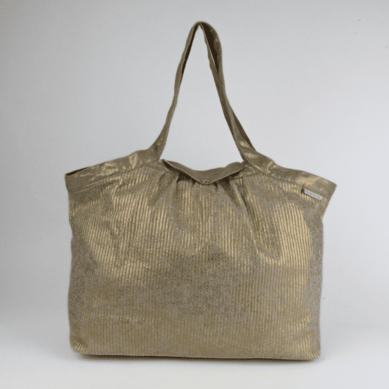 Sac cabas moyen velours côtelé large doré