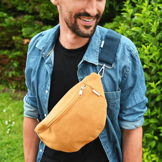 Sac banane velours côtelé moutarde