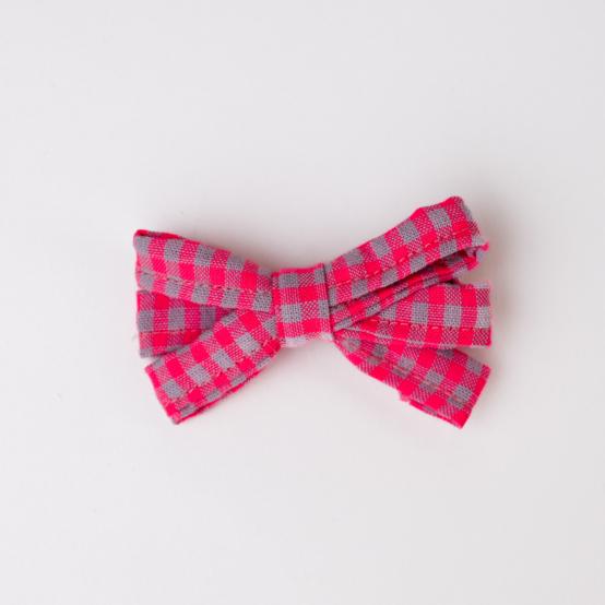 Barrette ruban petit  vichy rose fluo
