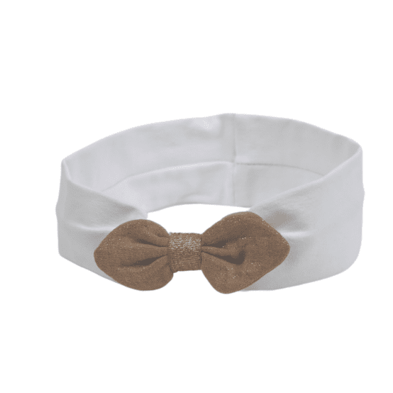 Bandeau jersey bébé noeud gaze pailletée camel