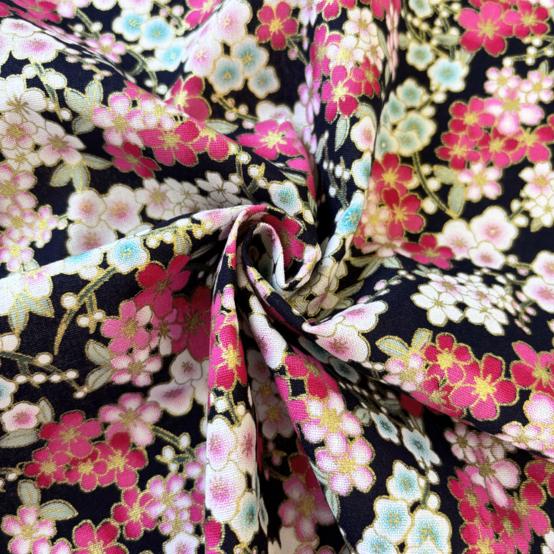 Tissu coton au mètre ex2616 fleurs de kyoto