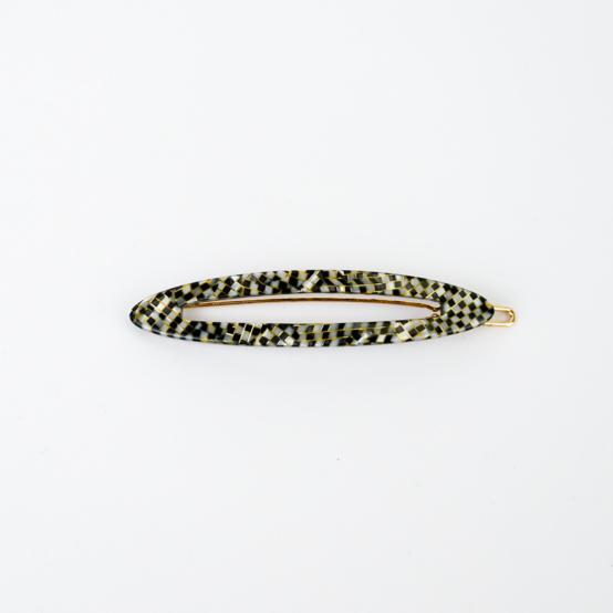 Barrette ovale moyenne damier noir or