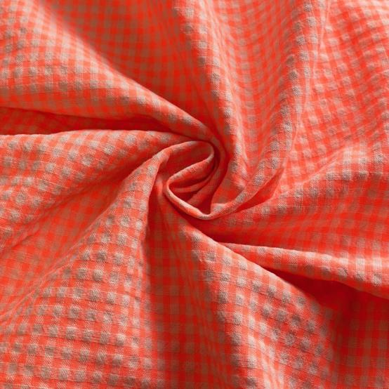 Tissu coton au mètre vichy orange fluo