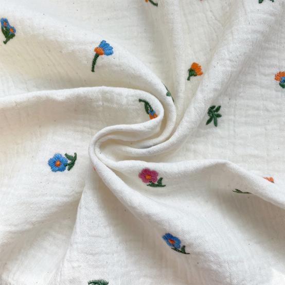 Tissu ex2518 double gaze brodée mini fleurs