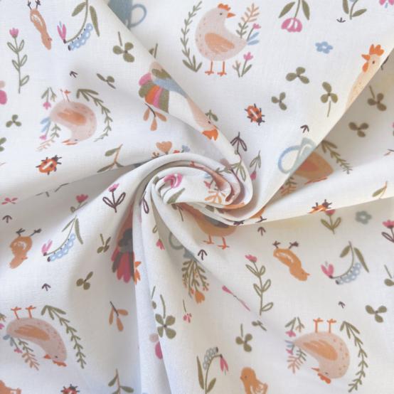Tissu coton au mètre ex2633 poulettes multicolores