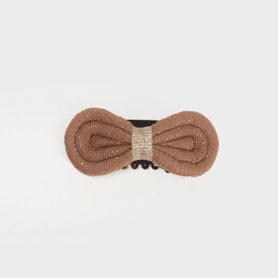 Barrette Noeud Anti-Glisse gaze pailletée cognac