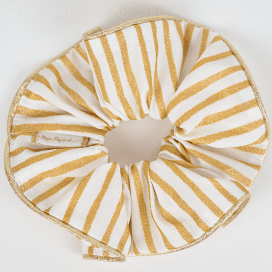 Grand Chouchou Passepoil rayé or blanc