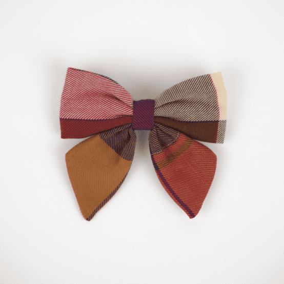 Barrette noeud papillon tartan lurex rubis