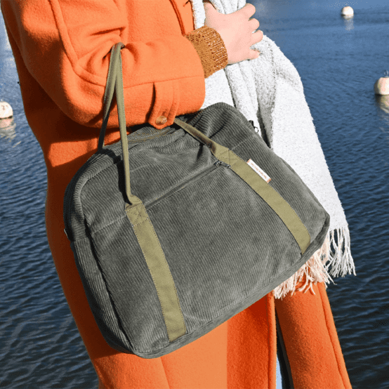 Sac bowling velours côtelé kaki