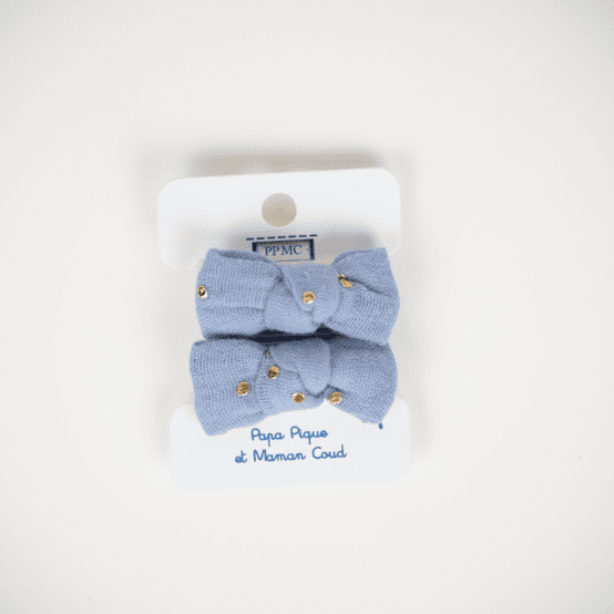 Elastiques Mousse Petit Noeud gaze pois or bleu baltique