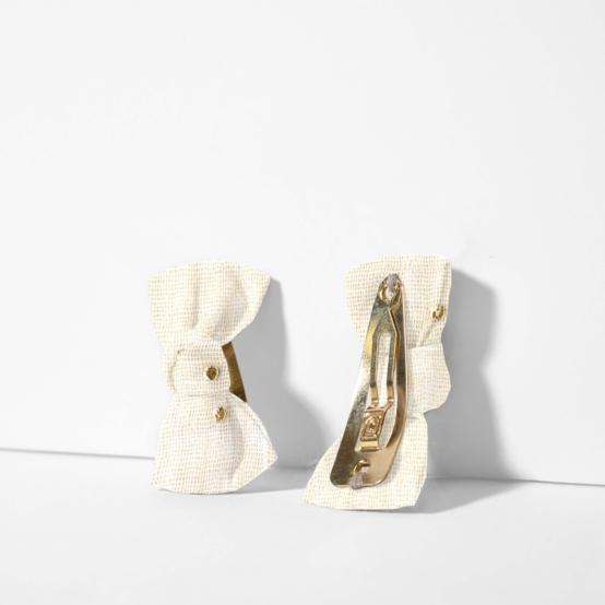 Barrettes clic-clac petits noeuds gaze pois or écru
