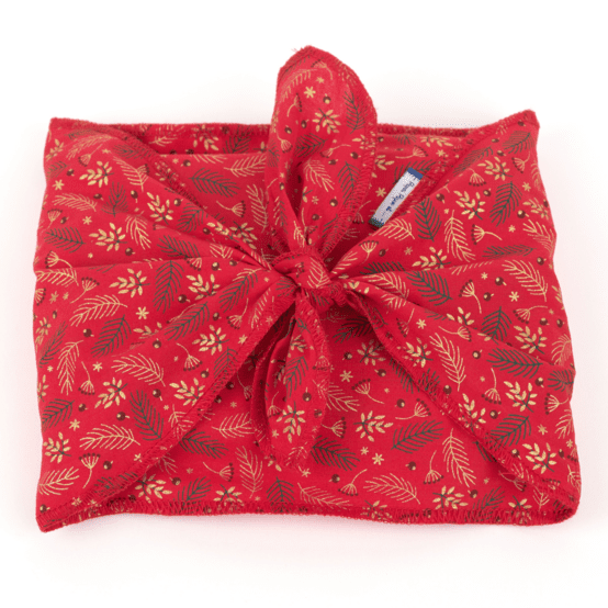 Fupochiki XL (29  x 34 cm) ex2557 noel mini feuillage houx or rouge