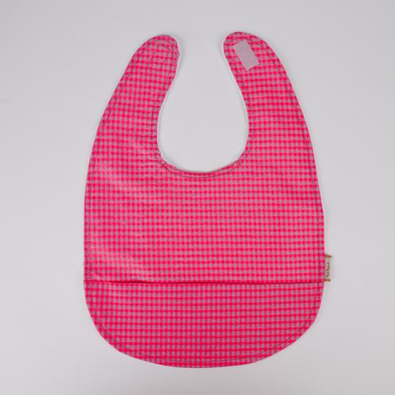 Bavoir tissu plastifié vichy rose fluo