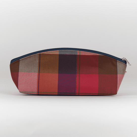 Trousse scolaire tartan lurex rubis