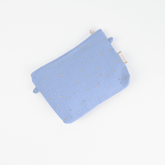 Mini pochette tissu gaze pois or bleu baltique