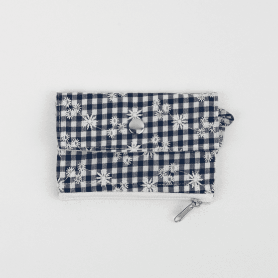 Mini pochette porte-monnaie vichy brodé marine