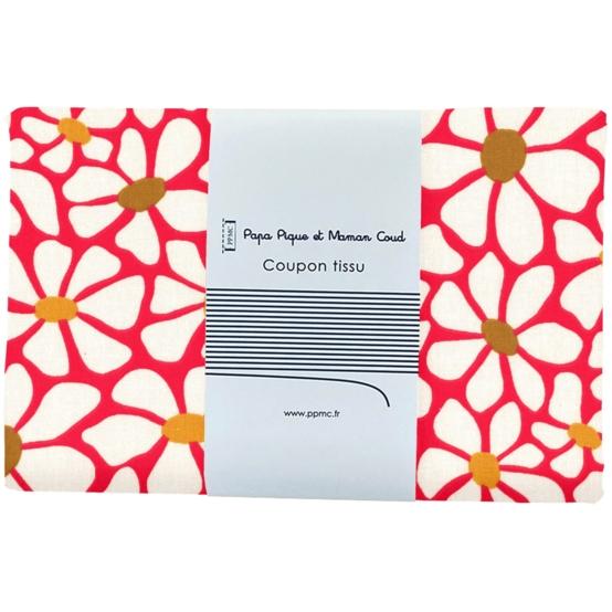 Coupon tissu 1 m ex2524 pétales cœurs d'or rouge