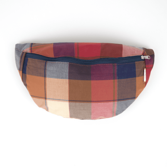 Petit sac banane tartan lurex rubis