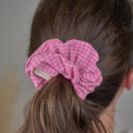 Chouchou vichy rose fluo