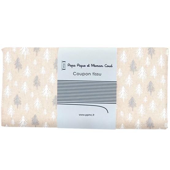 Coupon tissu 50 cm ex2653 noel sapins pailletés ivoire