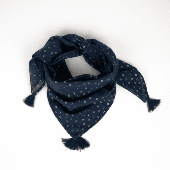 Petit foulard pompon bulle bronze marine