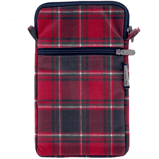 Pochette téléphone matelassée tartan rouge