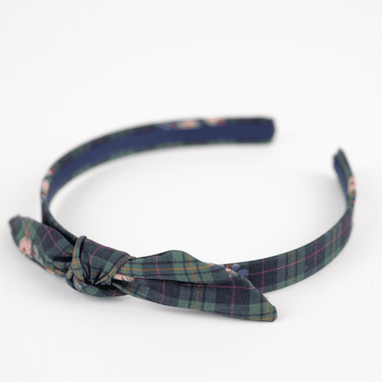 Serre-tête noeud tartan fleuri