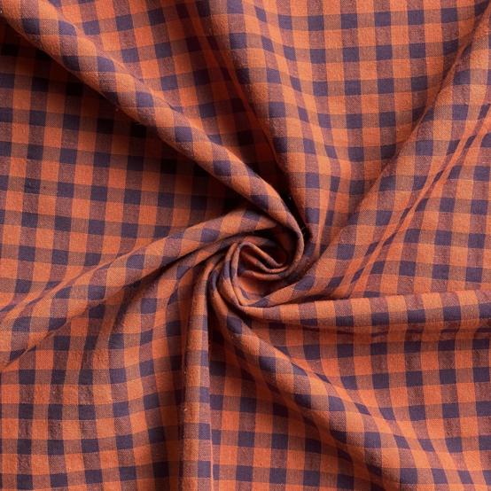 Tissu coton au mètre vichy caramel prune