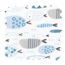 Tissu coton au mètre ex2438 banc de poissons gris bleu