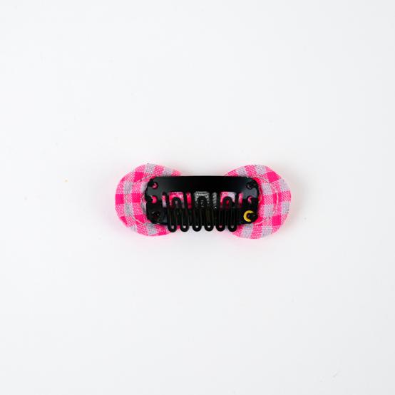Barrette Noeud Anti-Glisse vichy rose fluo
