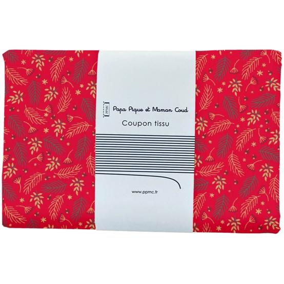 Coupon tissu 1 m ex2557 noel mini feuillage houx or rouge