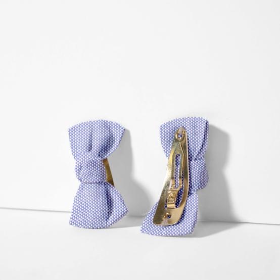 Barrettes clic-clac petits noeuds oxford ciel