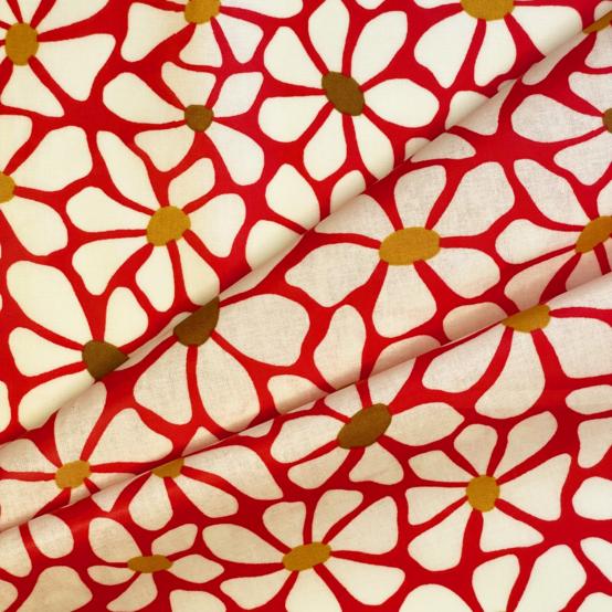 Tissu enduit  au mètre ex2524 pétales cœurs d'or rouge