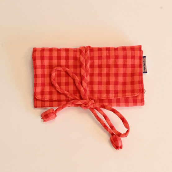 Pochette à bijoux vichy rouge corail