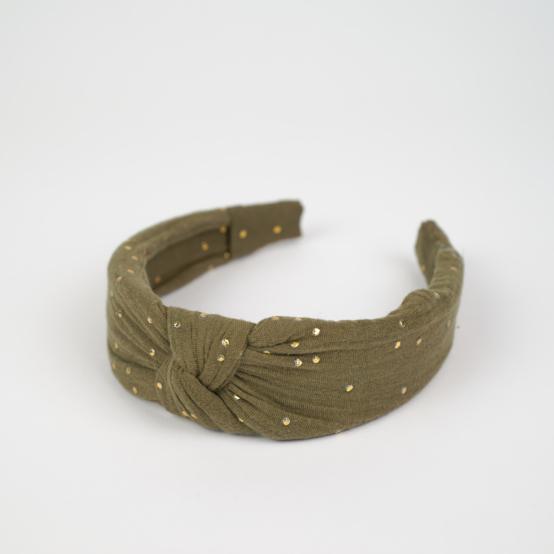 Serre-tête Large Croisé gaze pois or kaki