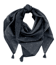 Foulard pompon gaze pois or marine