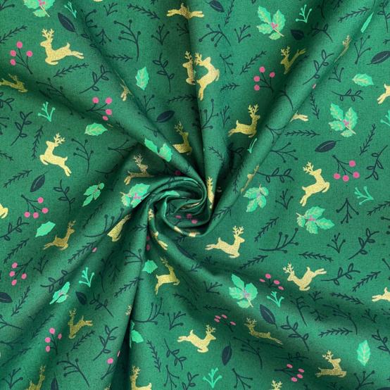 Tissu coton au mètre ex2560 noel mini cerfs vert
