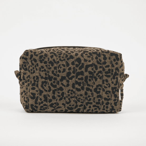 Trousse de toilette rectangle leopard matelassé moka