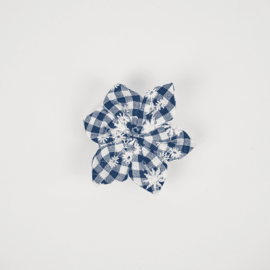 Barrette fleur étoile vichy brodé marine