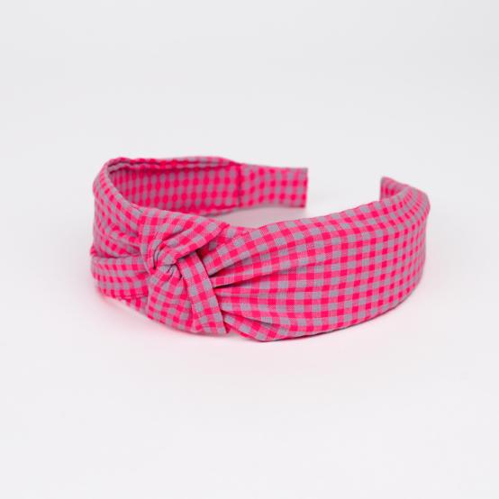 Serre-tête Large Croisé vichy rose fluo