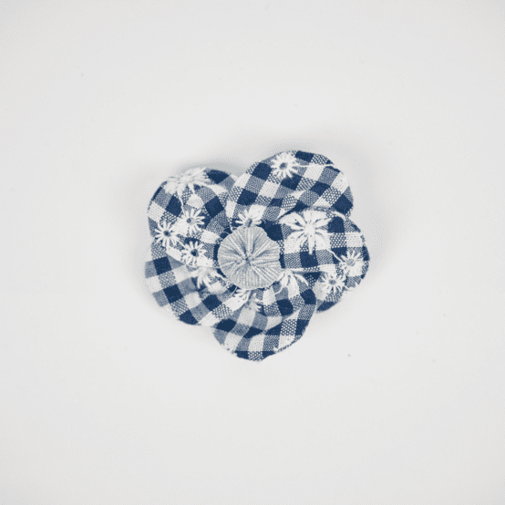 Petite Barrette Pétales de Fleur vichy brodé marine