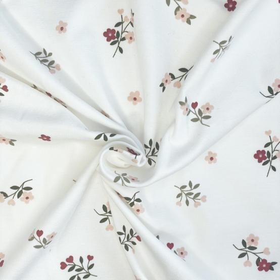 Tissu jersey bouquet ivoire rouille