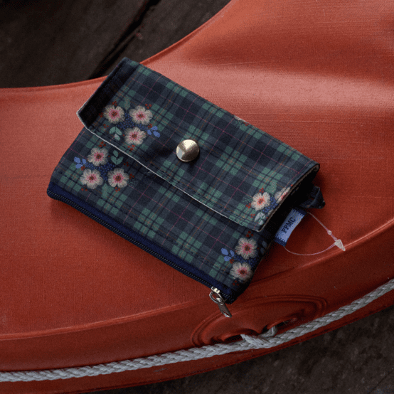 Mini pochette porte-monnaie tartan fleuri