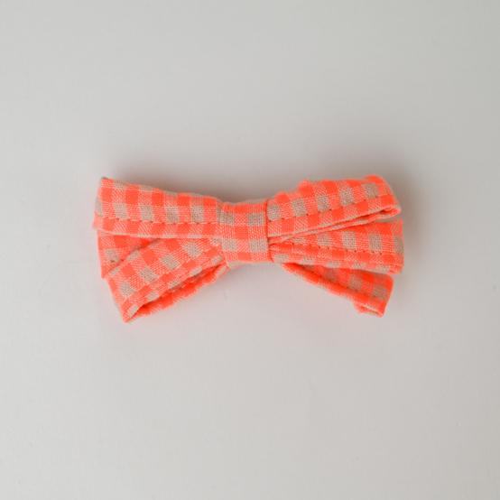 Barrette ruban petit  vichy orange fluo