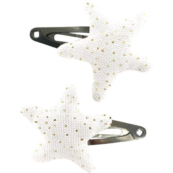 Barrettes clic-clac étoile  blanc pailleté