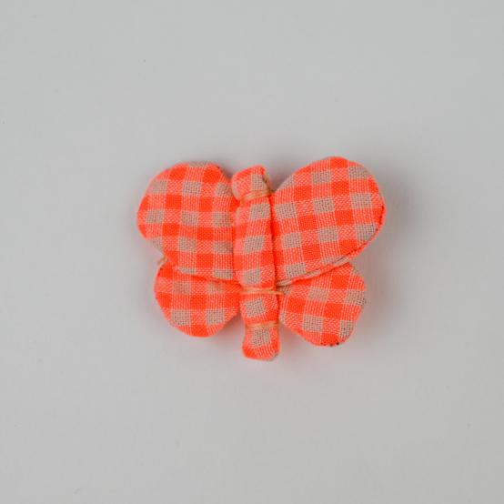 Barrette petit papillon vichy orange fluo