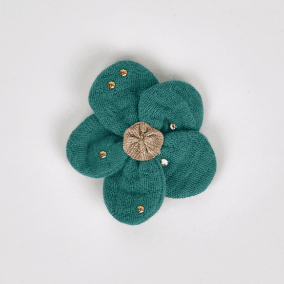 Mini Barrette Pétales de Fleur gaze pois or eucalyptus