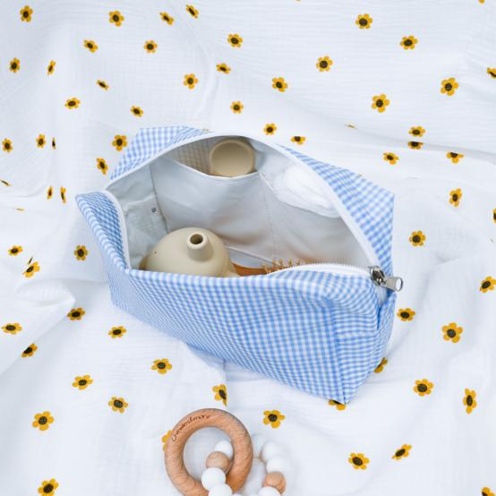 Trousse de toilette rectangle vichy ciel