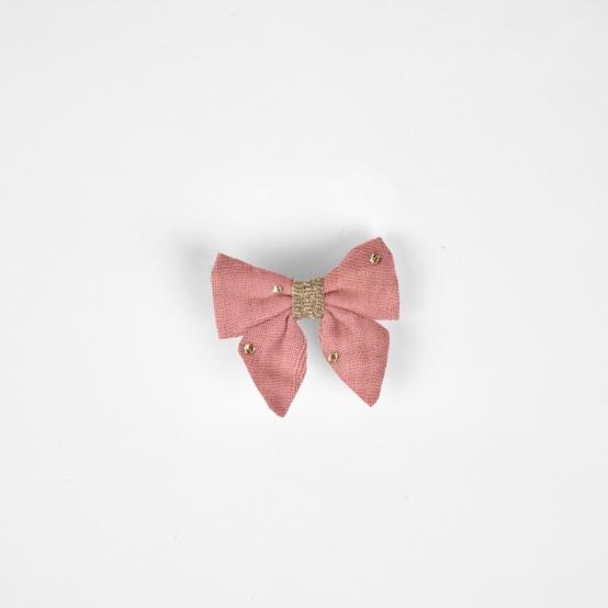 Barrette Mini Noeud Papillon gaze pois or rose thé