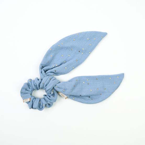 Foulchie court gaze pois or bleu baltique